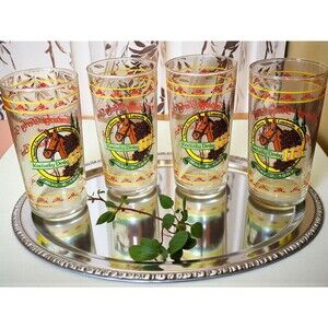 4 VTG 1987 Kentucky Derby 113 Hollywood Park Glasses NIB Original Box Alysheba